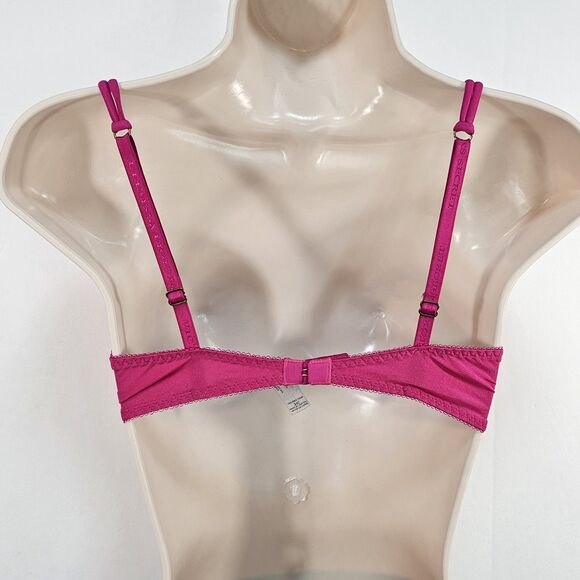 Victoria’s Secret Unlined Demi Bra 34C Hot Pink Lace Y2K Coquette Barbiecore - Picture 2 of 7